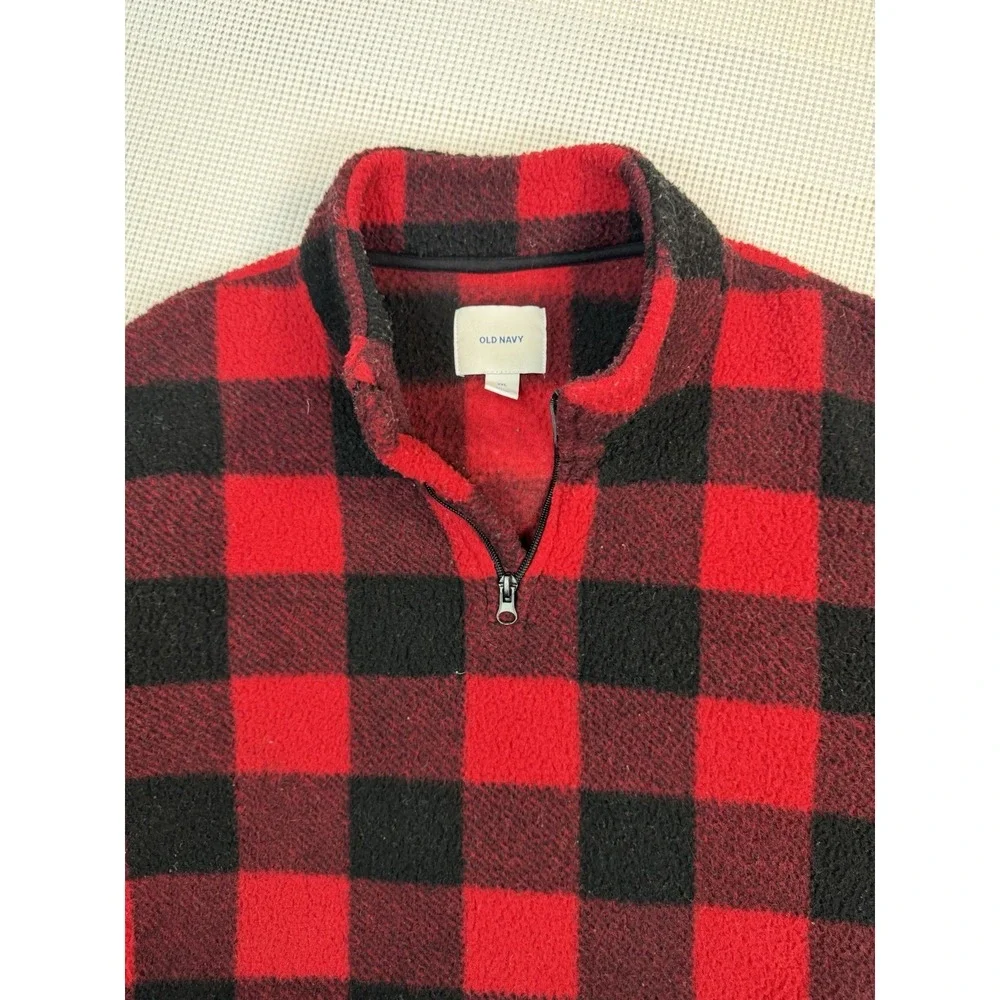 Old Navy Buffalo Plaid Fleece Pullover Mens XXL Red Black 1/4 Zip Sweater